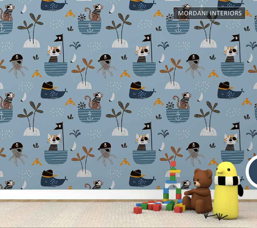 BLUE PIRATE ANIMALS KIDS WALL MURALS _ K